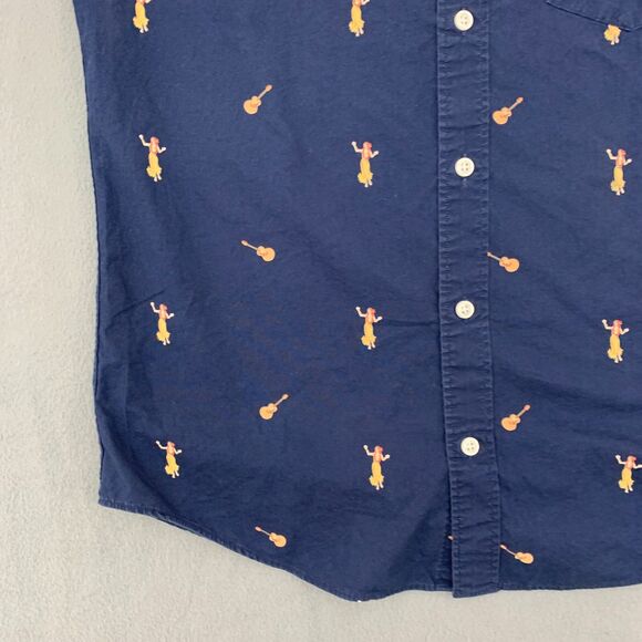 J. Crew Button Shirt Mens Size Medium Hawaii Girl Guitar Short Sleeve Blue - Picture 6 of 16